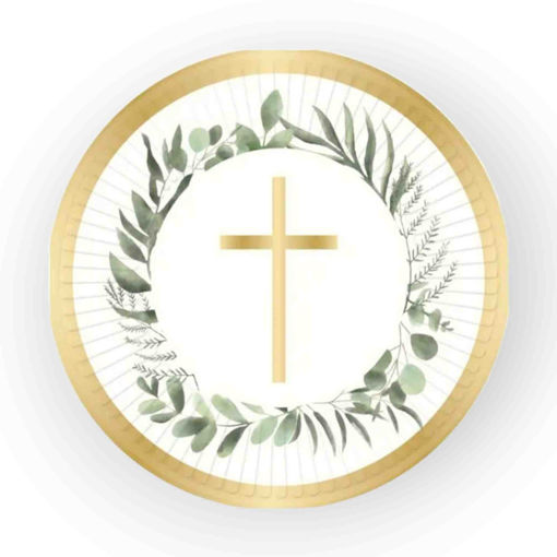 Picture of PAPER PLATES BOTANICAL CROSS GOLD 23CM - 8 PACK